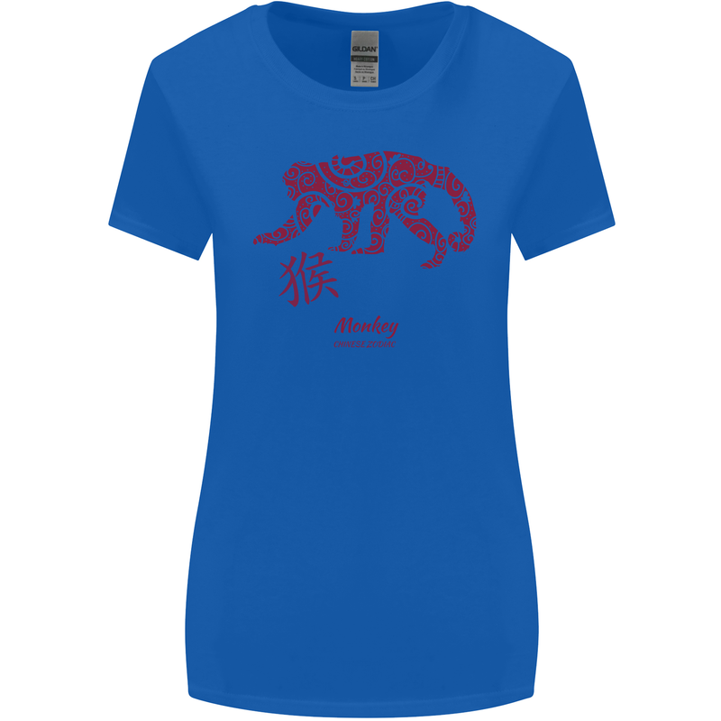 Chinese Zodiac Shengxiao Year of the Monkey Womens Wider Cut T-Shirt Royal Blue