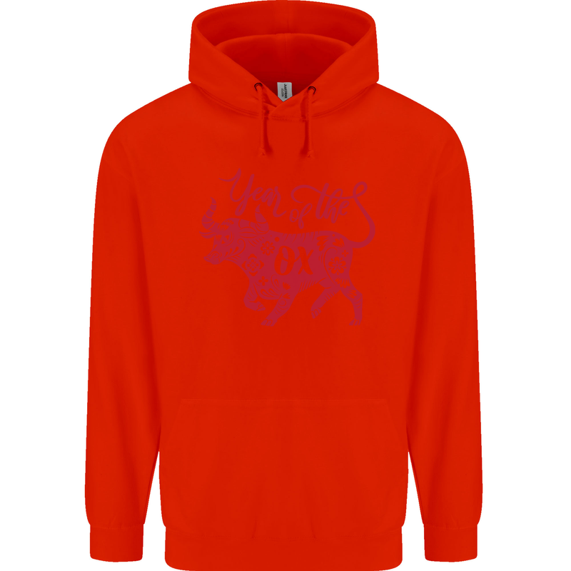 Chinese Zodiac Shengxiao Year of the Ox Childrens Kids Hoodie Bright Red