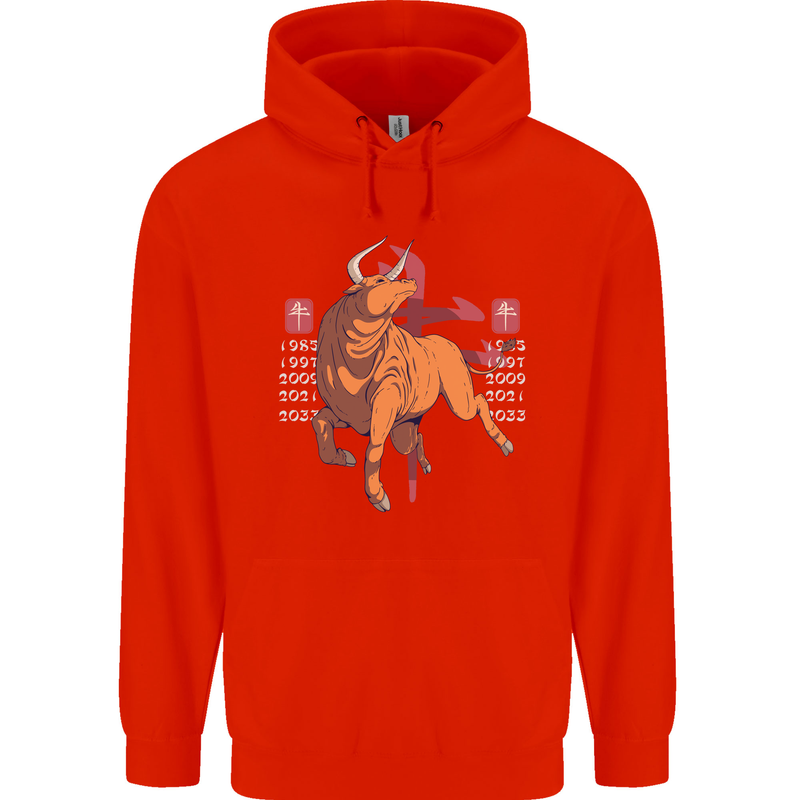 Chinese Zodiac Shengxiao Year of the Ox Childrens Kids Hoodie Bright Red