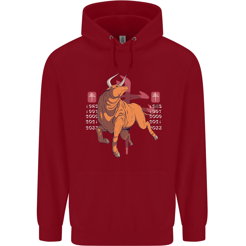 Chinese Zodiac Shengxiao Year of the Ox Childrens Kids Hoodie Red