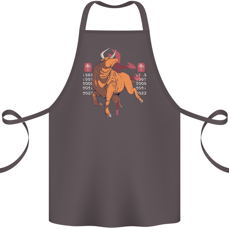 Chinese Zodiac Shengxiao Year of the Ox Cotton Apron 100% Organic Dark Grey