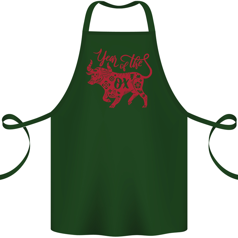 Chinese Zodiac Shengxiao Year of the Ox Cotton Apron 100% Organic Forest Green