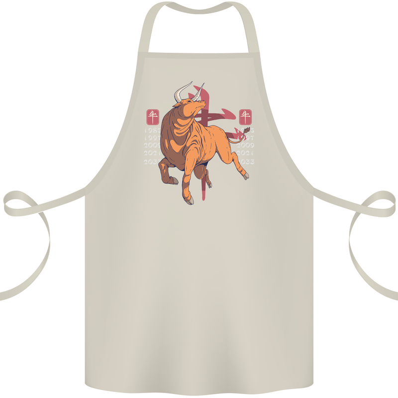 Chinese Zodiac Shengxiao Year of the Ox Cotton Apron 100% Organic Natural