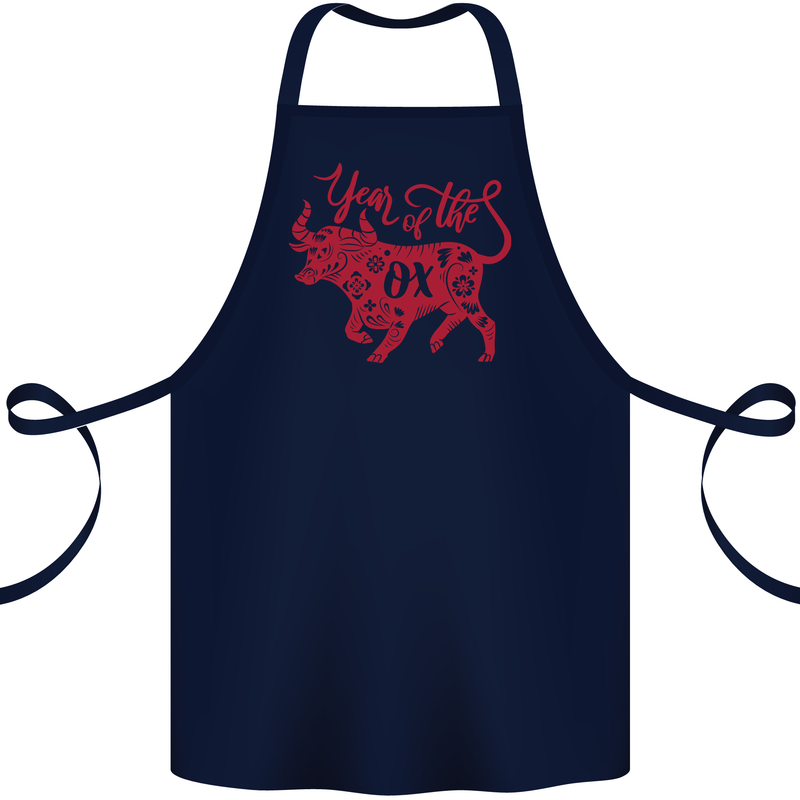 Chinese Zodiac Shengxiao Year of the Ox Cotton Apron 100% Organic Navy Blue