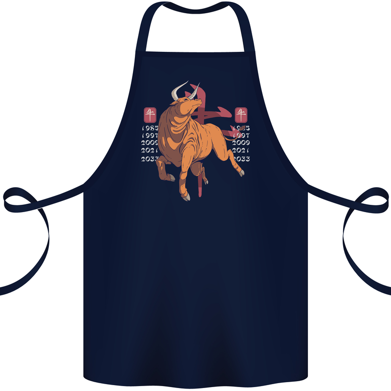 Chinese Zodiac Shengxiao Year of the Ox Cotton Apron 100% Organic Navy Blue