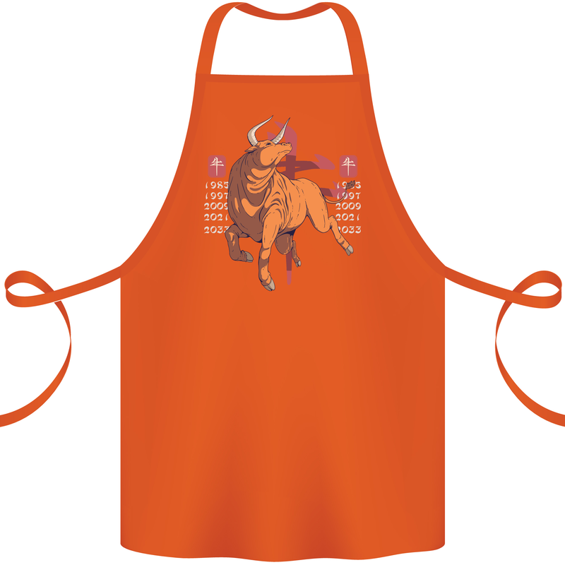 Chinese Zodiac Shengxiao Year of the Ox Cotton Apron 100% Organic Orange