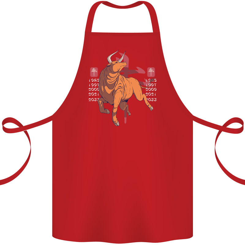 Chinese Zodiac Shengxiao Year of the Ox Cotton Apron 100% Organic Red