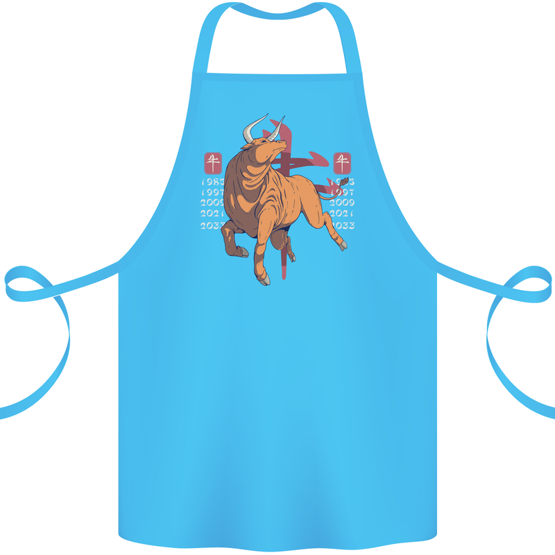 Chinese Zodiac Shengxiao Year of the Ox Cotton Apron 100% Organic Turquoise