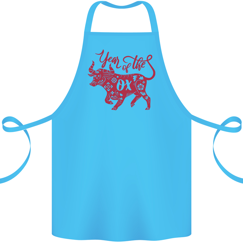 Chinese Zodiac Shengxiao Year of the Ox Cotton Apron 100% Organic Turquoise