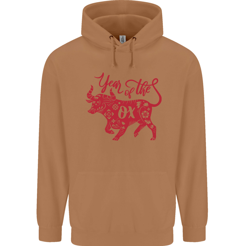 Chinese Zodiac Shengxiao Year of the Ox Mens 80% Cotton Hoodie Caramel Latte