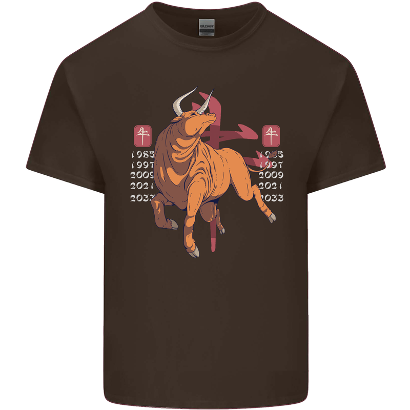 Chinese Zodiac Shengxiao Year of the Ox Mens Cotton T-Shirt Tee Top Dark Chocolate