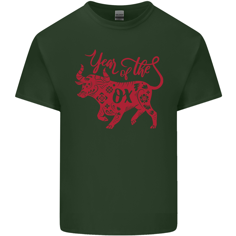 Chinese Zodiac Shengxiao Year of the Ox Mens Cotton T-Shirt Tee Top Forest Green