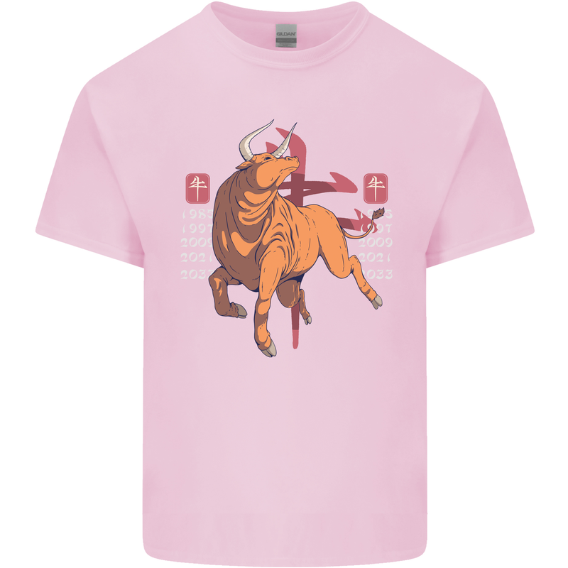 Chinese Zodiac Shengxiao Year of the Ox Mens Cotton T-Shirt Tee Top Light Pink