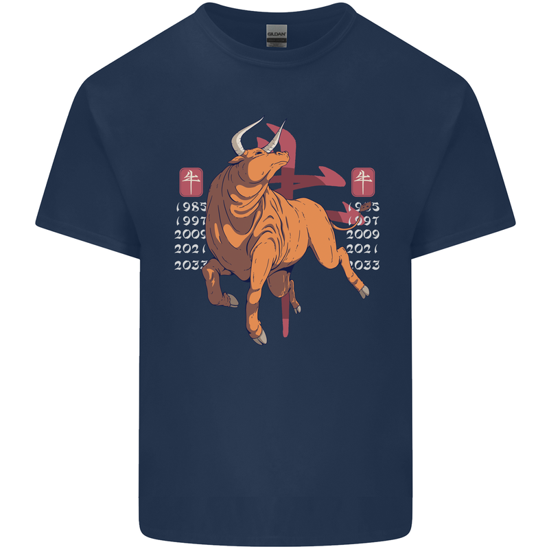 Chinese Zodiac Shengxiao Year of the Ox Mens Cotton T-Shirt Tee Top Navy Blue
