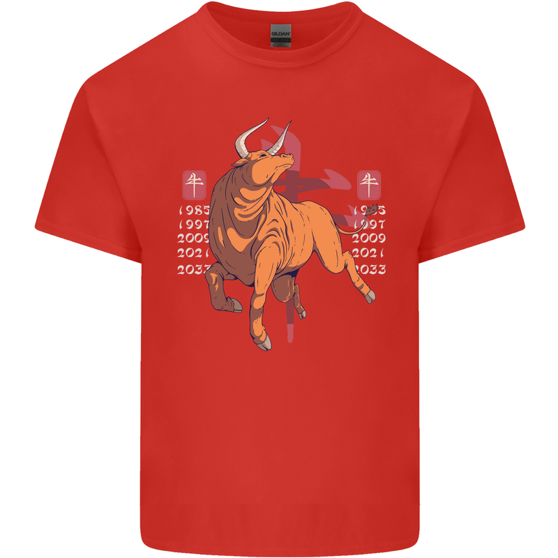 Chinese Zodiac Shengxiao Year of the Ox Mens Cotton T-Shirt Tee Top Red