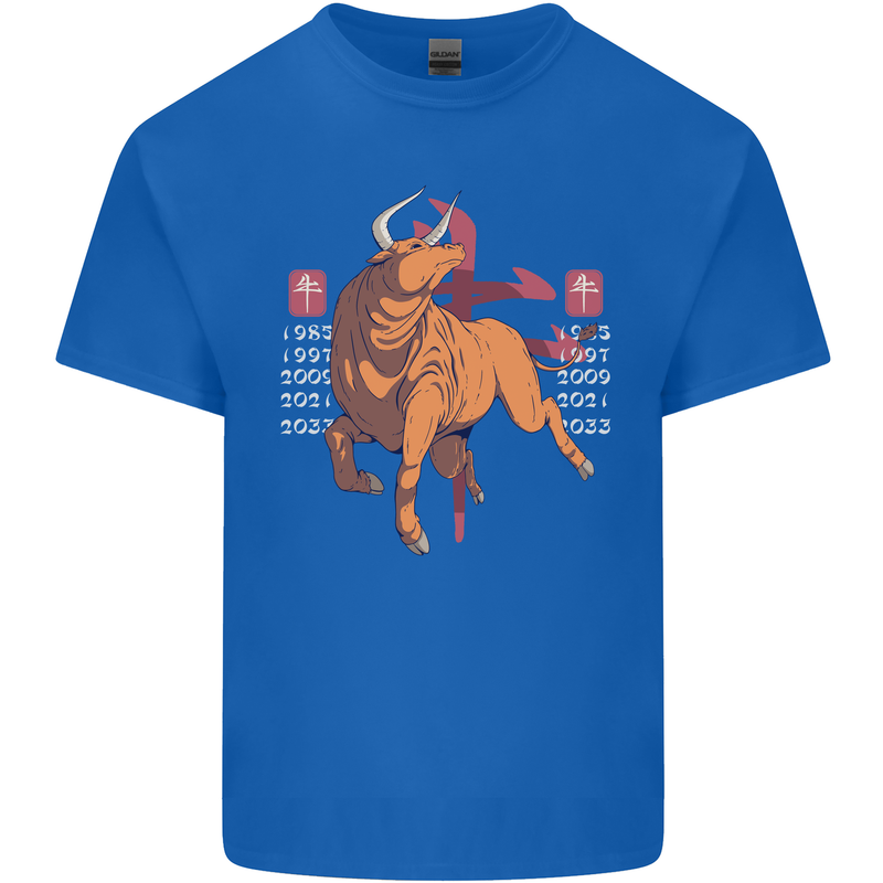 Chinese Zodiac Shengxiao Year of the Ox Mens Cotton T-Shirt Tee Top Royal Blue