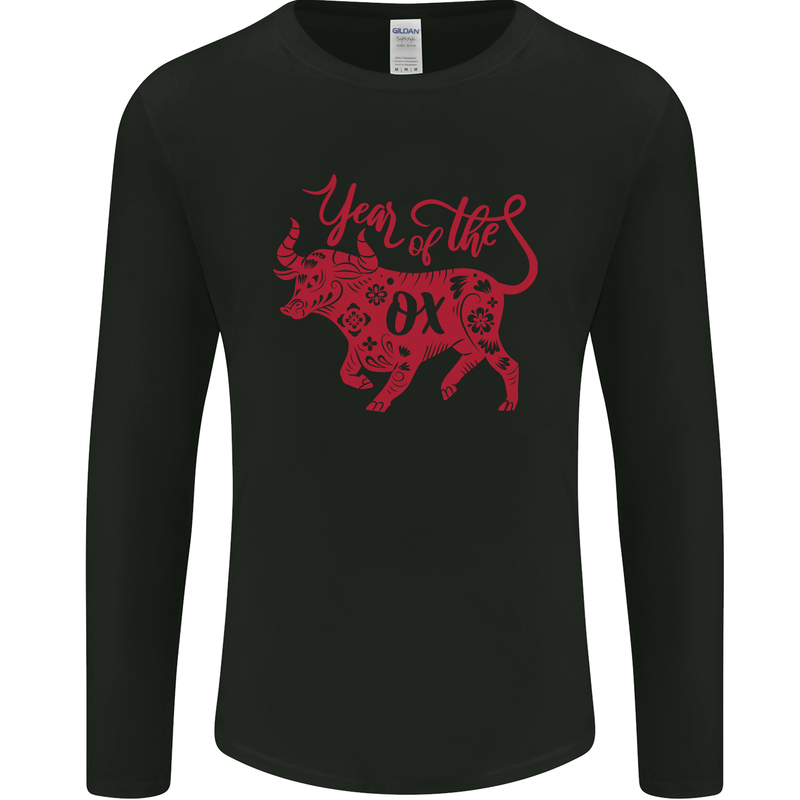 Chinese Zodiac Shengxiao Year of the Ox Mens Long Sleeve T-Shirt Black