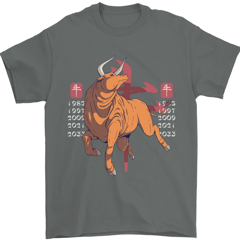 Chinese Zodiac Shengxiao Year of the Ox Mens T-Shirt Cotton Gildan Charcoal