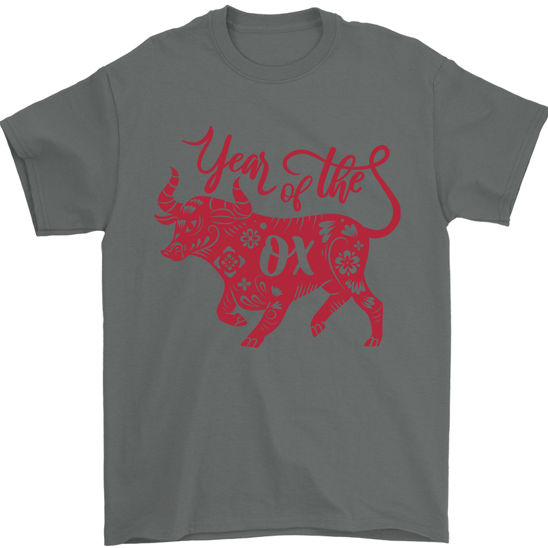 Chinese Zodiac Shengxiao Year of the Ox Mens T-Shirt Cotton Gildan Charcoal