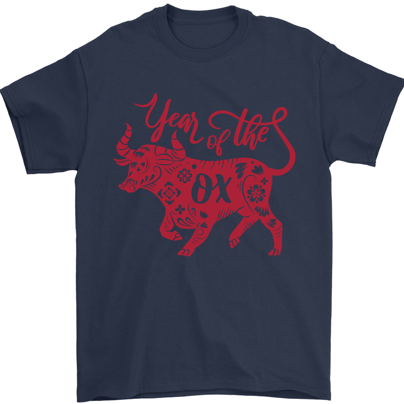 Chinese Zodiac Shengxiao Year of the Ox Mens T-Shirt Cotton Gildan Navy Blue