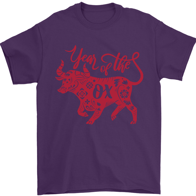 Chinese Zodiac Shengxiao Year of the Ox Mens T-Shirt Cotton Gildan Purple