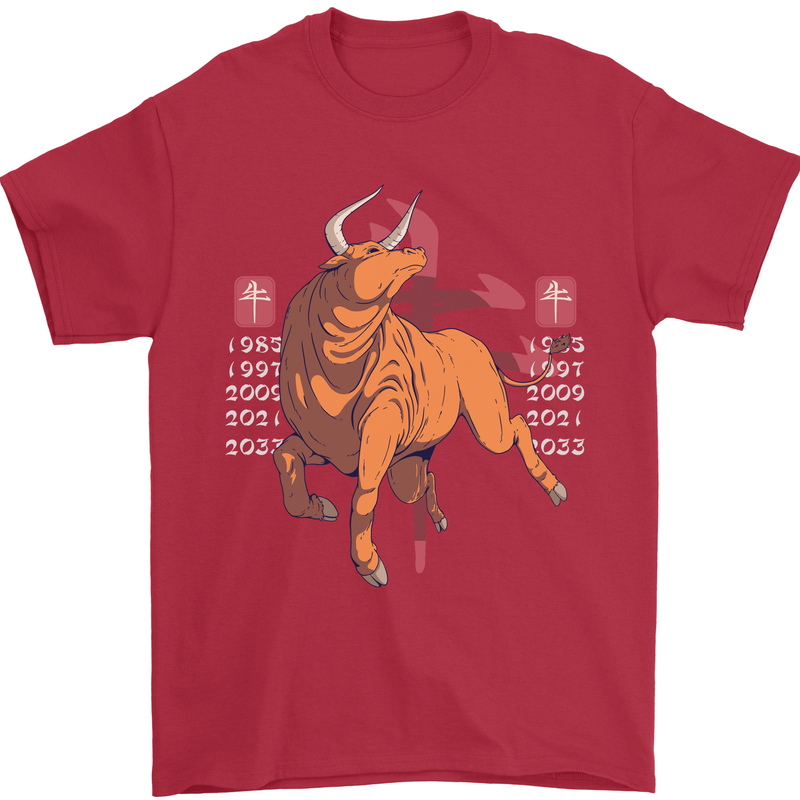 Chinese Zodiac Shengxiao Year of the Ox Mens T-Shirt Cotton Gildan Red