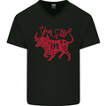 Chinese Zodiac Shengxiao Year of the Ox Mens V-Neck Cotton T-Shirt Black