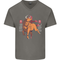 Chinese Zodiac Shengxiao Year of the Ox Mens V-Neck Cotton T-Shirt Charcoal