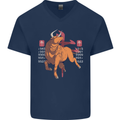 Chinese Zodiac Shengxiao Year of the Ox Mens V-Neck Cotton T-Shirt Navy Blue