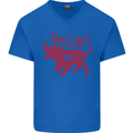 Chinese Zodiac Shengxiao Year of the Ox Mens V-Neck Cotton T-Shirt Royal Blue