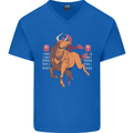 Chinese Zodiac Shengxiao Year of the Ox Mens V-Neck Cotton T-Shirt Royal Blue