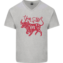 Chinese Zodiac Shengxiao Year of the Ox Mens V-Neck Cotton T-Shirt Sports Grey