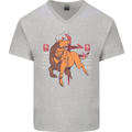 Chinese Zodiac Shengxiao Year of the Ox Mens V-Neck Cotton T-Shirt Sports Grey