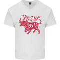 Chinese Zodiac Shengxiao Year of the Ox Mens V-Neck Cotton T-Shirt White