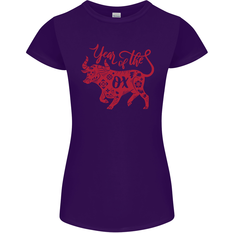 Chinese Zodiac Shengxiao Year of the Ox Womens Petite Cut T-Shirt Purple