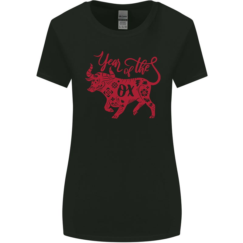 Chinese Zodiac Shengxiao Year of the Ox Womens Wider Cut T-Shirt Black