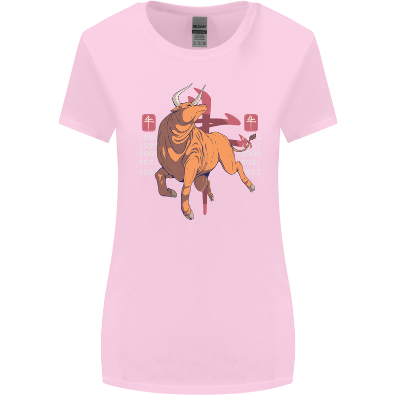 Chinese Zodiac Shengxiao Year of the Ox Womens Wider Cut T-Shirt Light Pink