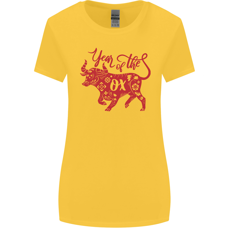 Chinese Zodiac Shengxiao Year of the Ox Womens Wider Cut T-Shirt Yellow