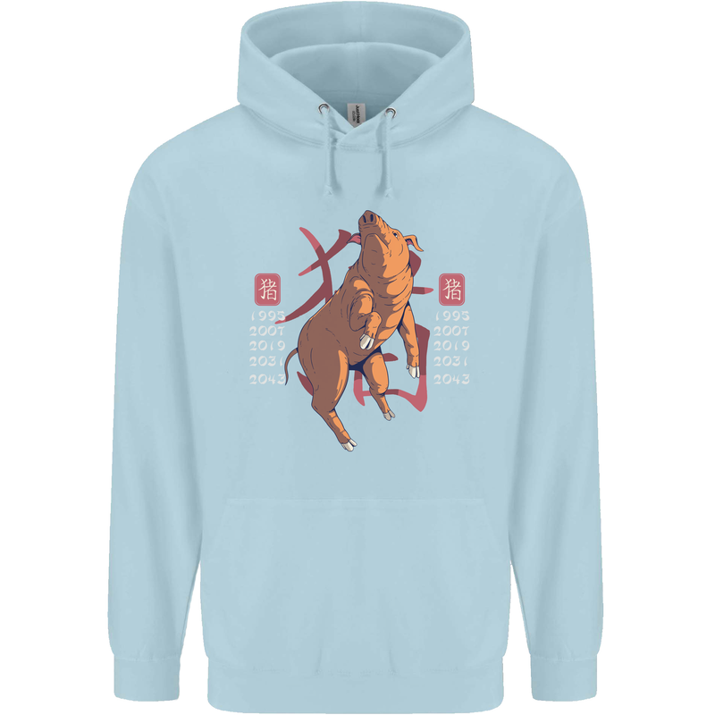 Chinese Zodiac Shengxiao Year of the Pig Childrens Kids Hoodie Light Blue