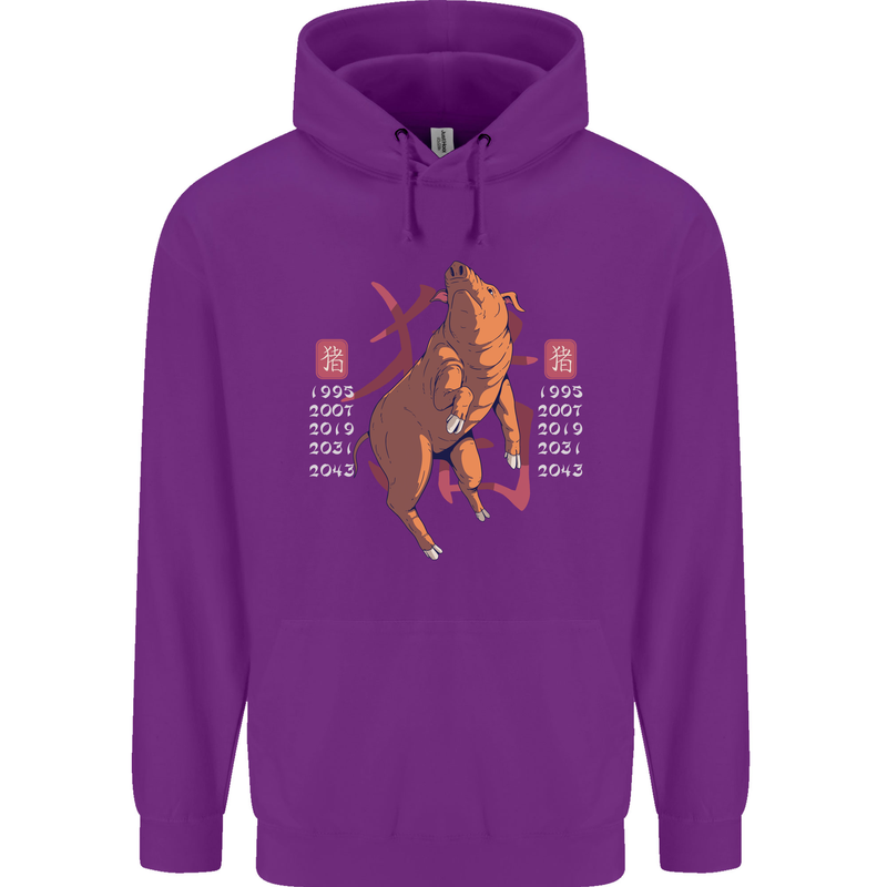 Chinese Zodiac Shengxiao Year of the Pig Childrens Kids Hoodie Purple