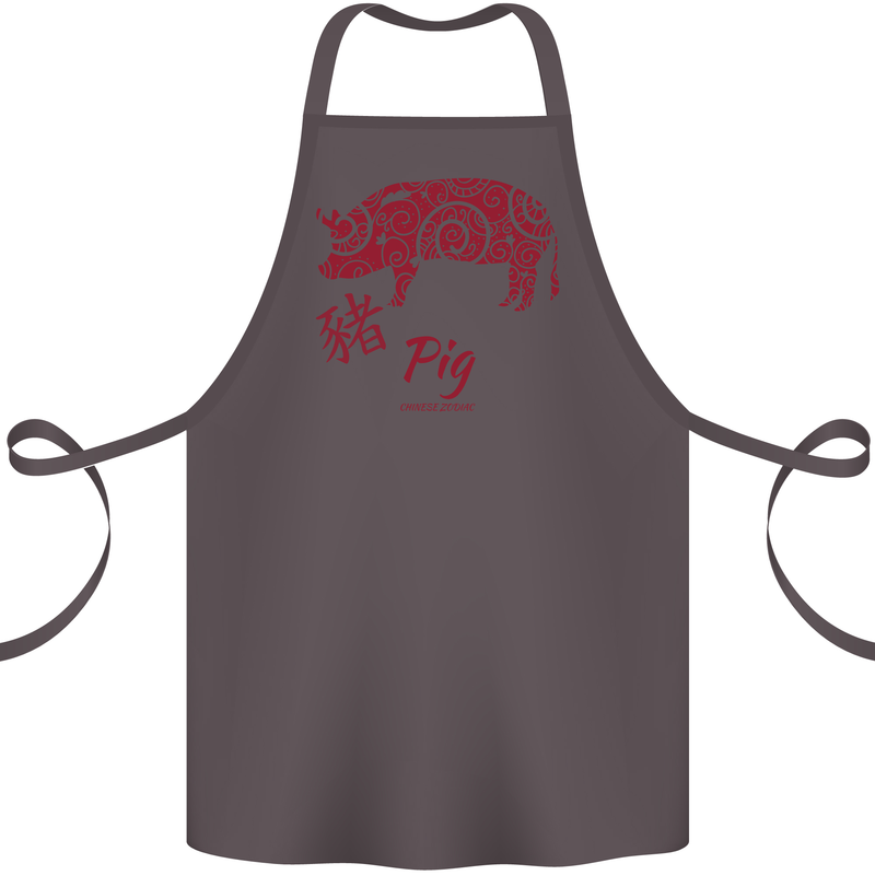 Chinese Zodiac Shengxiao Year of the Pig Cotton Apron 100% Organic Dark Grey