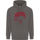 Chinese Zodiac Shengxiao Year of the Pig Mens 80% Cotton Hoodie Charcoal