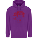 Chinese Zodiac Shengxiao Year of the Pig Mens 80% Cotton Hoodie Purple