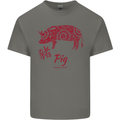 Chinese Zodiac Shengxiao Year of the Pig Mens Cotton T-Shirt Tee Top Charcoal