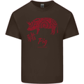 Chinese Zodiac Shengxiao Year of the Pig Mens Cotton T-Shirt Tee Top Dark Chocolate