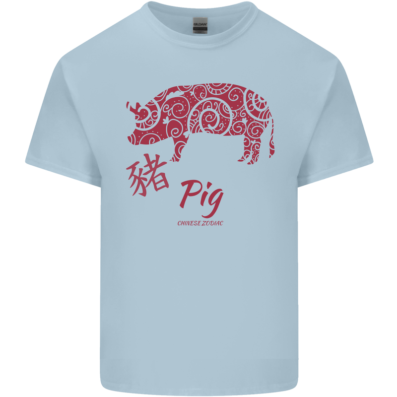 Chinese Zodiac Shengxiao Year of the Pig Mens Cotton T-Shirt Tee Top Light Blue