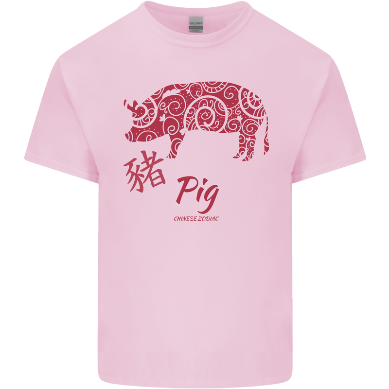 Chinese Zodiac Shengxiao Year of the Pig Mens Cotton T-Shirt Tee Top Light Pink