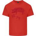 Chinese Zodiac Shengxiao Year of the Pig Mens Cotton T-Shirt Tee Top Red