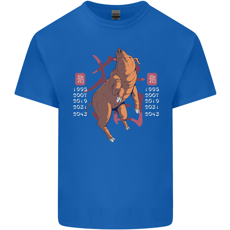 Chinese Zodiac Shengxiao Year of the Pig Mens Cotton T-Shirt Tee Top Royal Blue