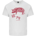 Chinese Zodiac Shengxiao Year of the Pig Mens Cotton T-Shirt Tee Top White